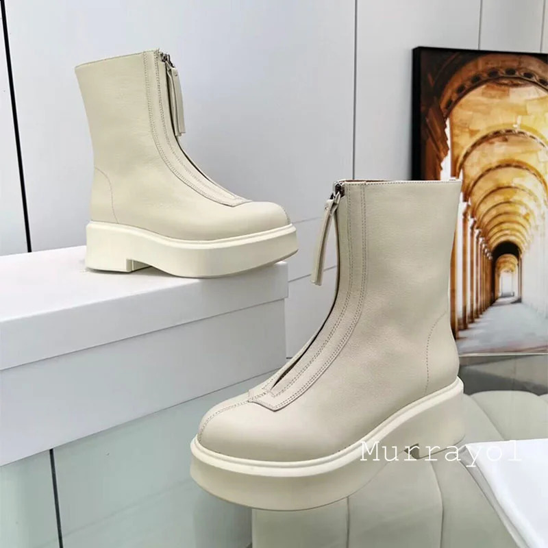 Cow Suede Thick Sole Solid Color Short Boots Women Front Zipper Ankle Botas Autumn Winter Versatile Riding Boots 241226