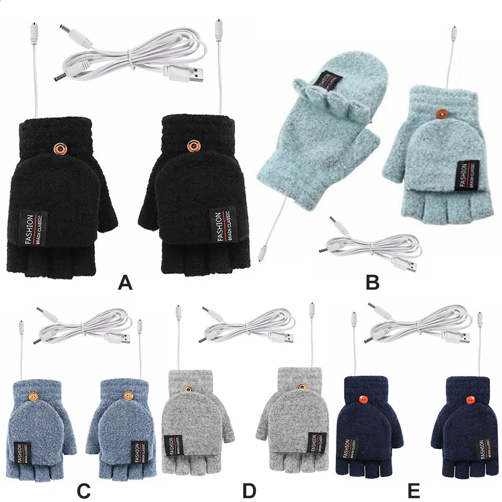 USB Electric Heated Gloves Adjustable Temperature Full Half Finger Warmer Touchscreen Electric Thermal Gloves Warm Winter Warmer 241227