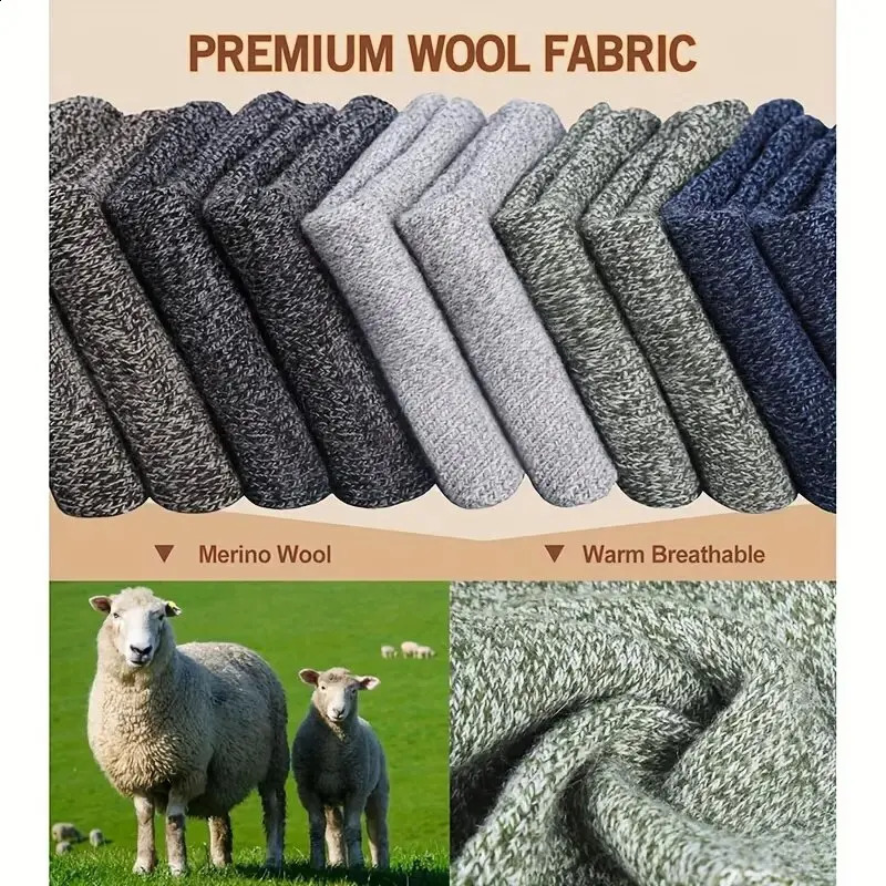 3 Pairs Winter Warm Thick Towel bottom Man Socks Wool Male Slipper Merino Against Cold Snow 3944 241227