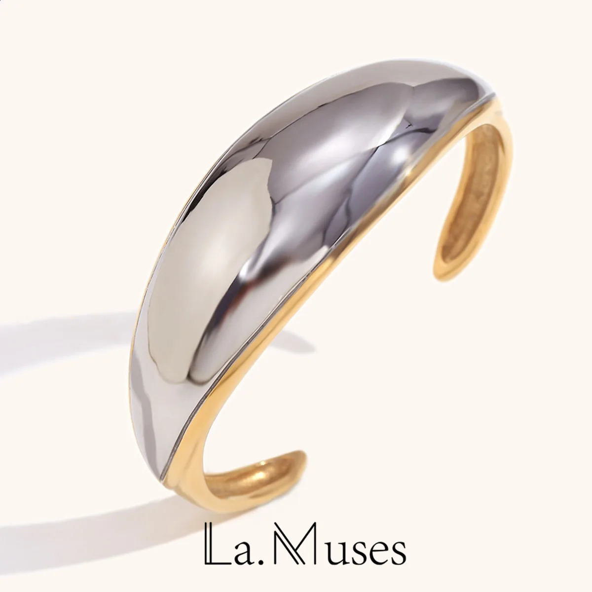 La. Muses Gold And Silver Dual Color Splicing Simple Open Stainless steel Womens Bracelet Fashion Waterproof Daily Jewelry Gift 241227