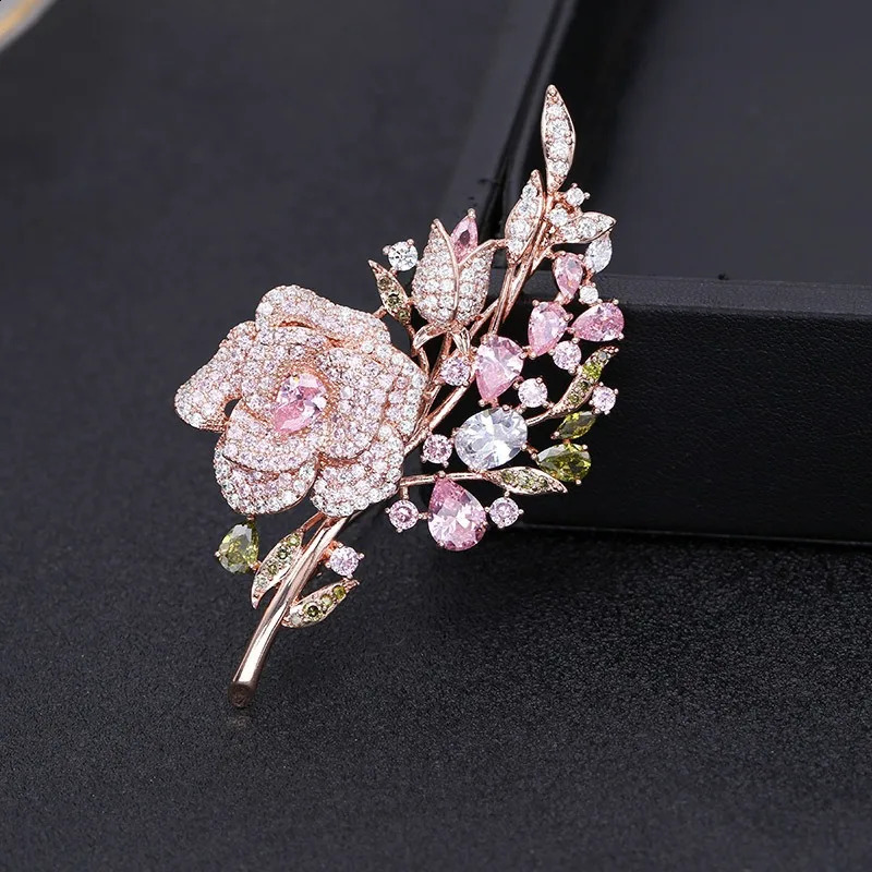 Korea Womens brooch Micro inlaid colored zirconium woman brooches Chestnut flower zircon Rose Evening Dress Accessories 241227