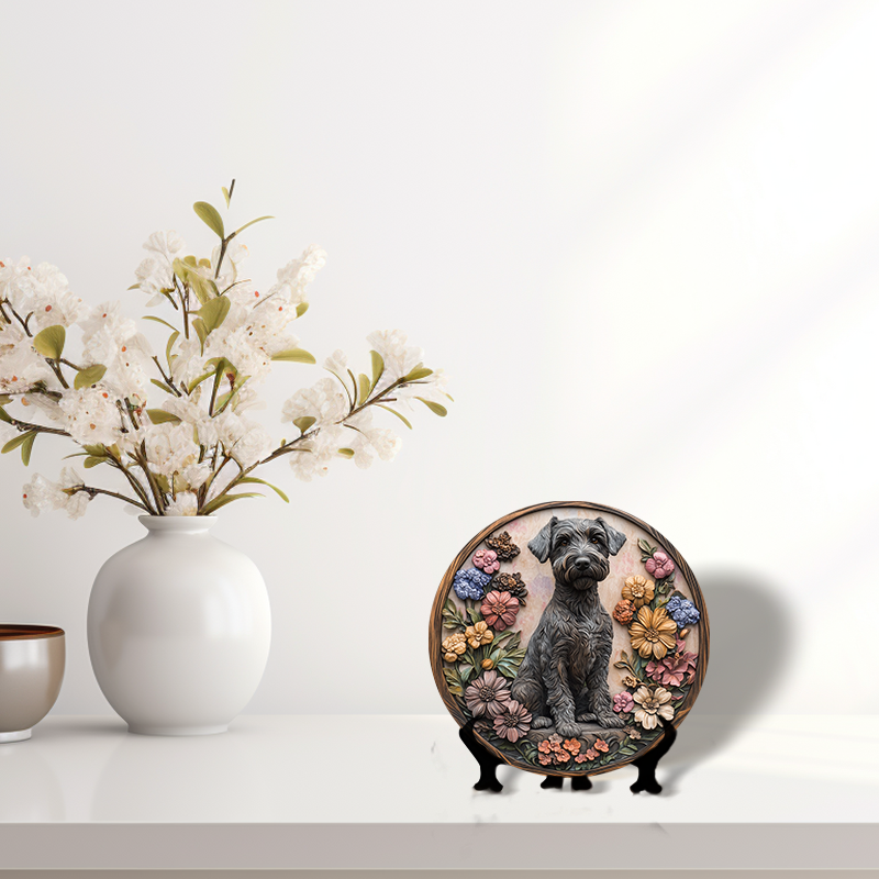 Custom Kelly Blue Terrier Pet Ornament - Circular Aluminum Decorative Painting, Unique Pet Souvenir Tombstone