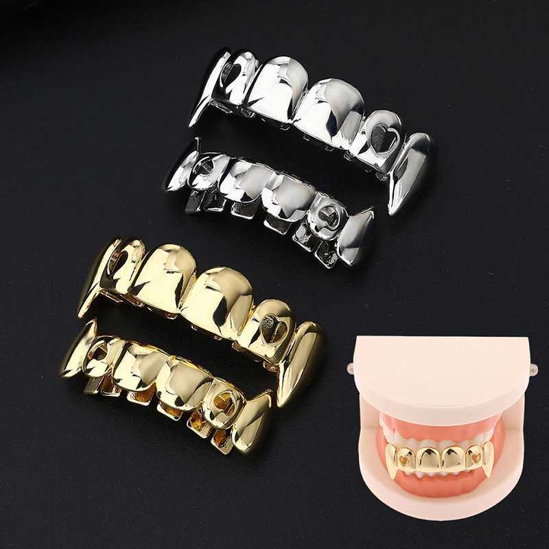 HipHop Classic Top/Bottom Teeth Grillz Golden Tooth C Decor Gold Plated Dental Grill Bo Jewelry Women Men Halloween Party W241227
