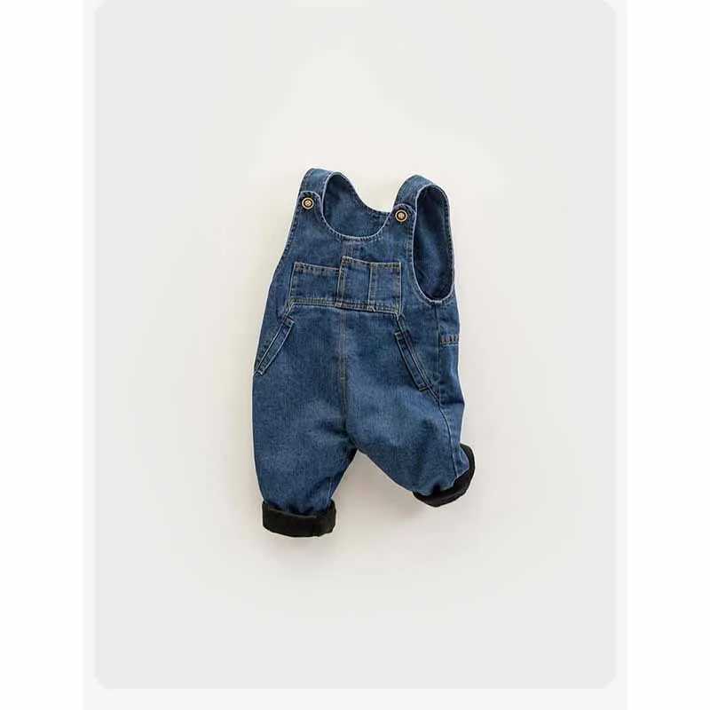 Baby apron thick jeans boys warm back pants baby with velvet jumpsuit girls coat cold proof Trousers new childrens clothing W241227