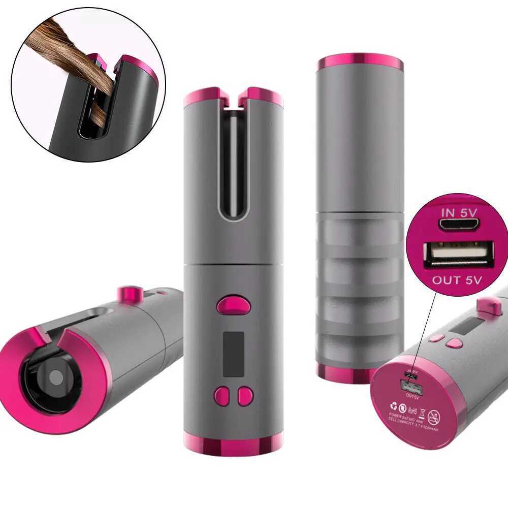 New Arrival Automatic Wireless Hair Curler Cordless Rotating USB Rechargeable Curling Iron Display Temperature Adjustable Timing Hair Curler Z241227