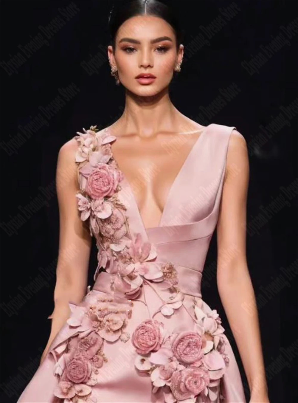 2025 Elegant Evening Dresses A Line 3D Flowers Sleeveless Formal Princess Party Gowns V-Neck Customized Satin Vestidos De Noche 241223