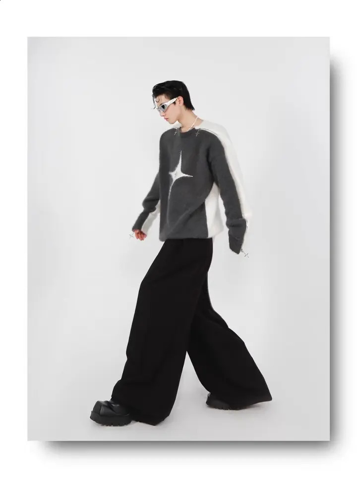 Y2k Color Blocking Knitting Gothic Pullovers Fashion Streetwear Black Patchwork Star Jumper Harajuku Knitwear Long Sleeve Sweate 241224