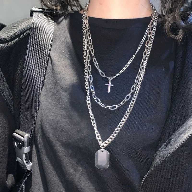 New Personality Cross Square Metal Multilayer Hip hop Long Chain Cool Simple Necklace For Women men Jewelry Gifts 19XJ241227