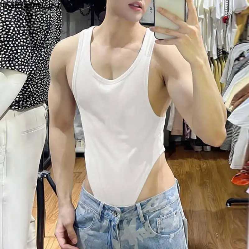 Men Bodysuits Pajamas Solid Color O-neck Sleeveless Fitness Streetwewar Men Rompers 2023 Sexy Tank Tops Bodysuit S-5XL INCERUNXJ241227