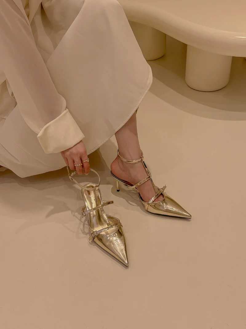 High Quality New Minimalist High Heels Womens Fashion Gold Silver Pointed Womens Elegant Thin High Heels Hollow High Heels T241227