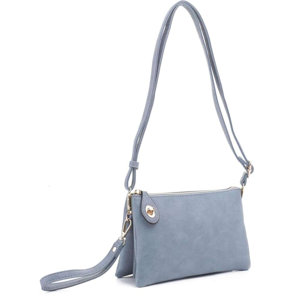 Women's Turn Lock Closure Wristlet Clutch and Crossbody, Multiple Compartment