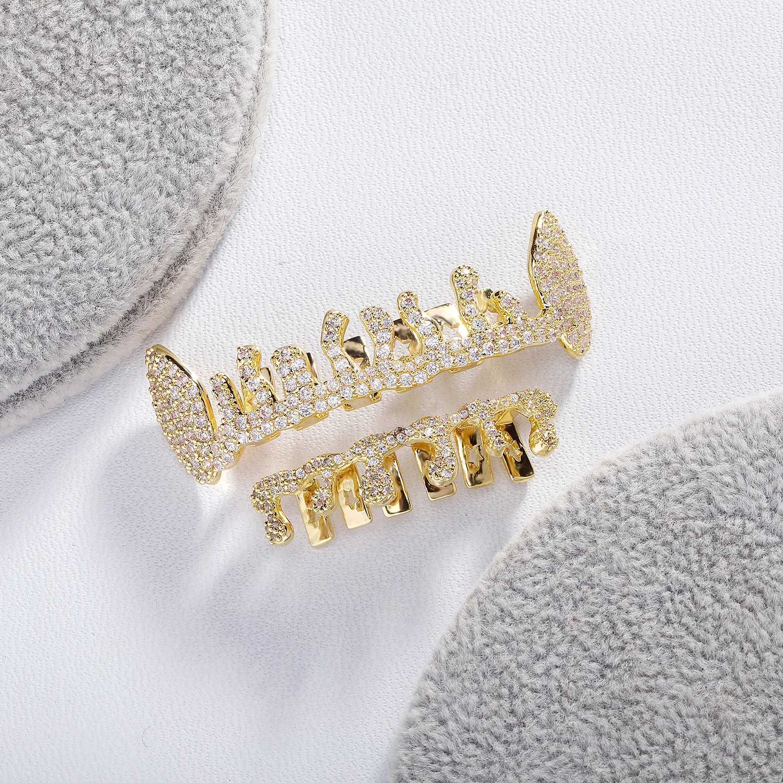 TOPGRILLZ New Top Bottom Mouth d Out Cubic Zirconia Brass Grillz Teeth For Men Teeth Grills Teeth Cs Removable Bo Jewelry W241227
