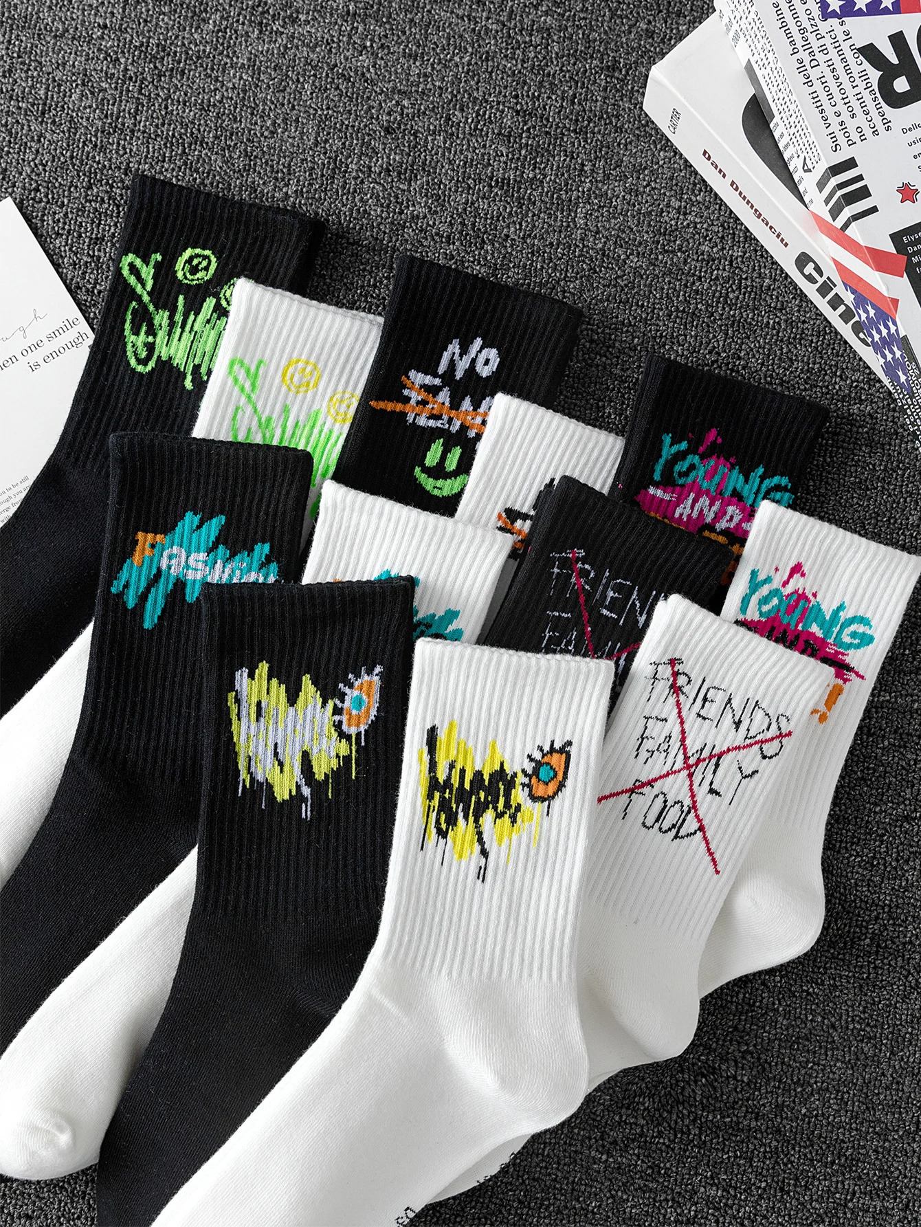 10 pairs of random style mens midcalf socks with graffiti ns versatile and casual sports soft comfortable mo 241227