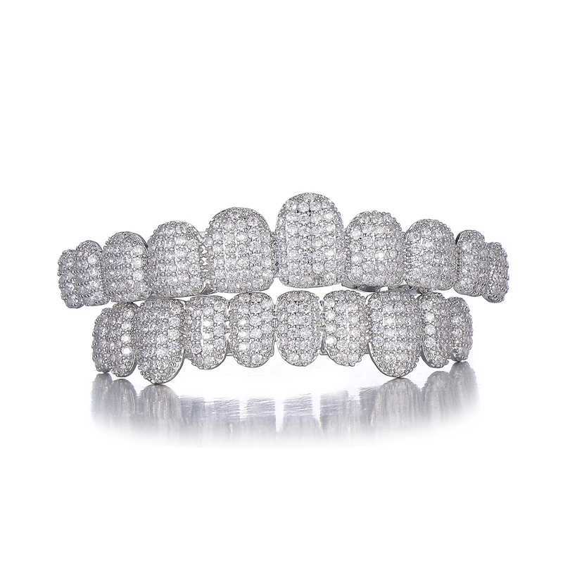 Hip Hop Full CZ Stones Long Teeth Grillz Cs Cubic Zircon d Out Micro Pave Top Bottom Charm Grills For Men Women Jewelry W241227