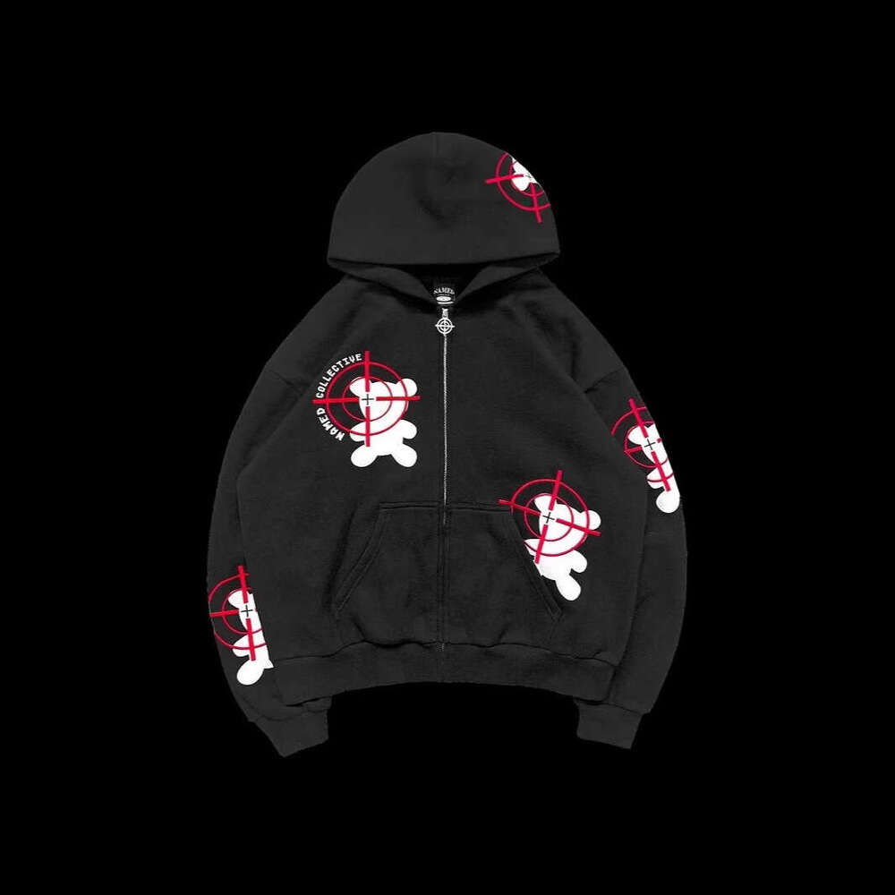 2024 New Fashionable Y2K Style Little Bear Letter Street Trend Zipper Hoodie