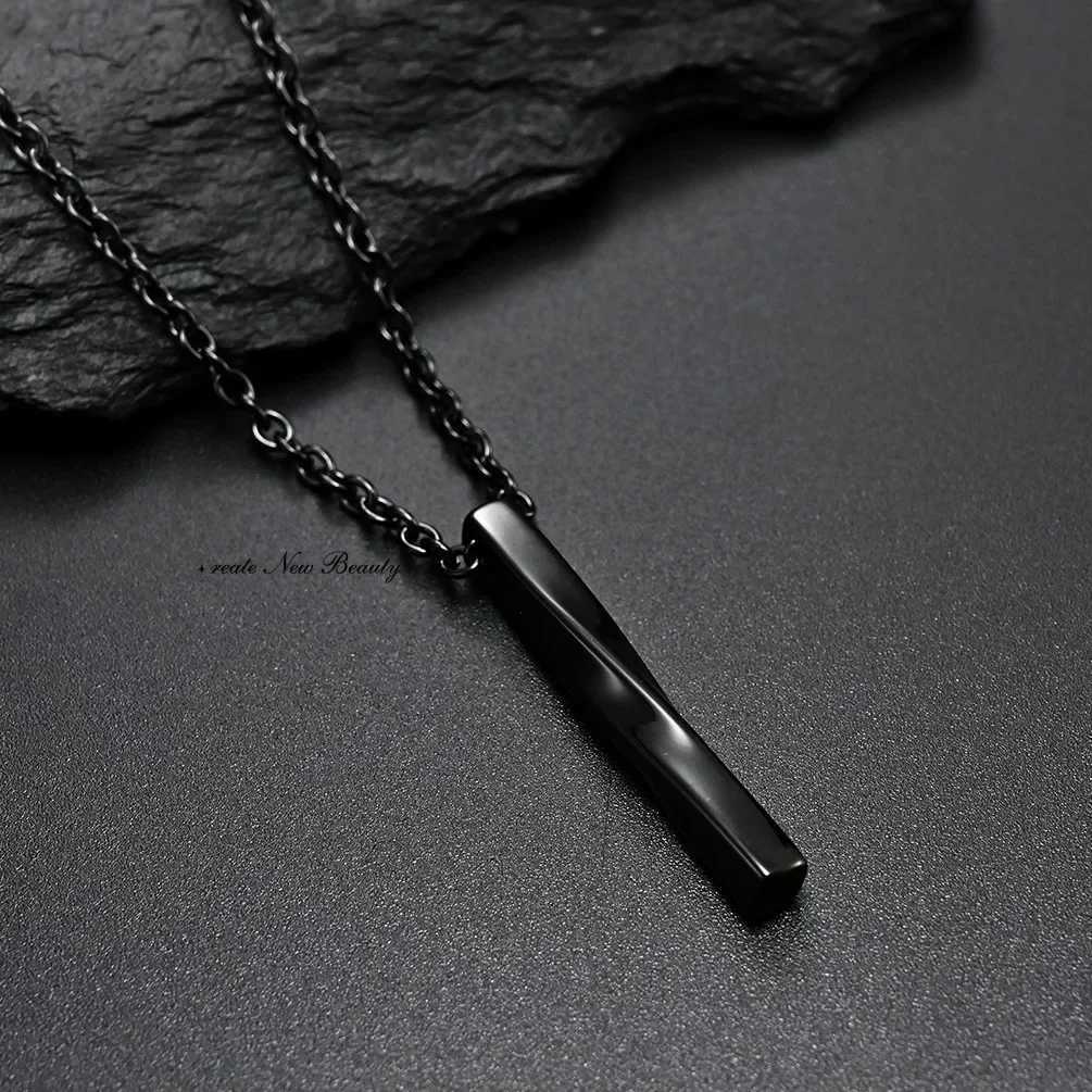 Rectangle Pendant Necklace Fashion Geometric Titanium Steel Hip Hop Tren Spiral Straight Chain Vintage Men Jewelry GiftXJ241227
