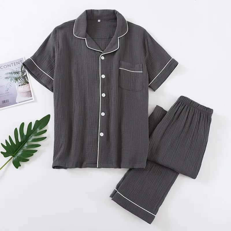 Pajamas for Men Summer Cotton Solid Color Home Clothing Set Short Sleeved Thin Style Long Trousers Sleepwear Clothes for MenXJ241227