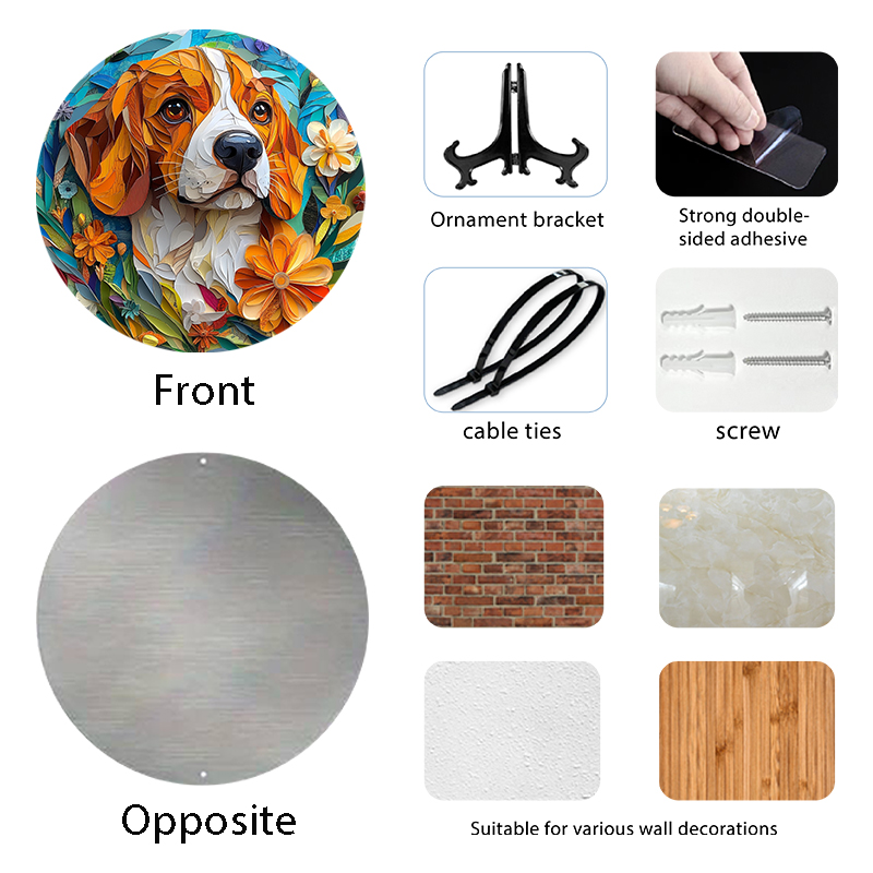 Customized Beagle Pet Ornaments - 2D Printed Circular Aluminum Decorative Paintings, Unique Pet Souvenir Tombstones