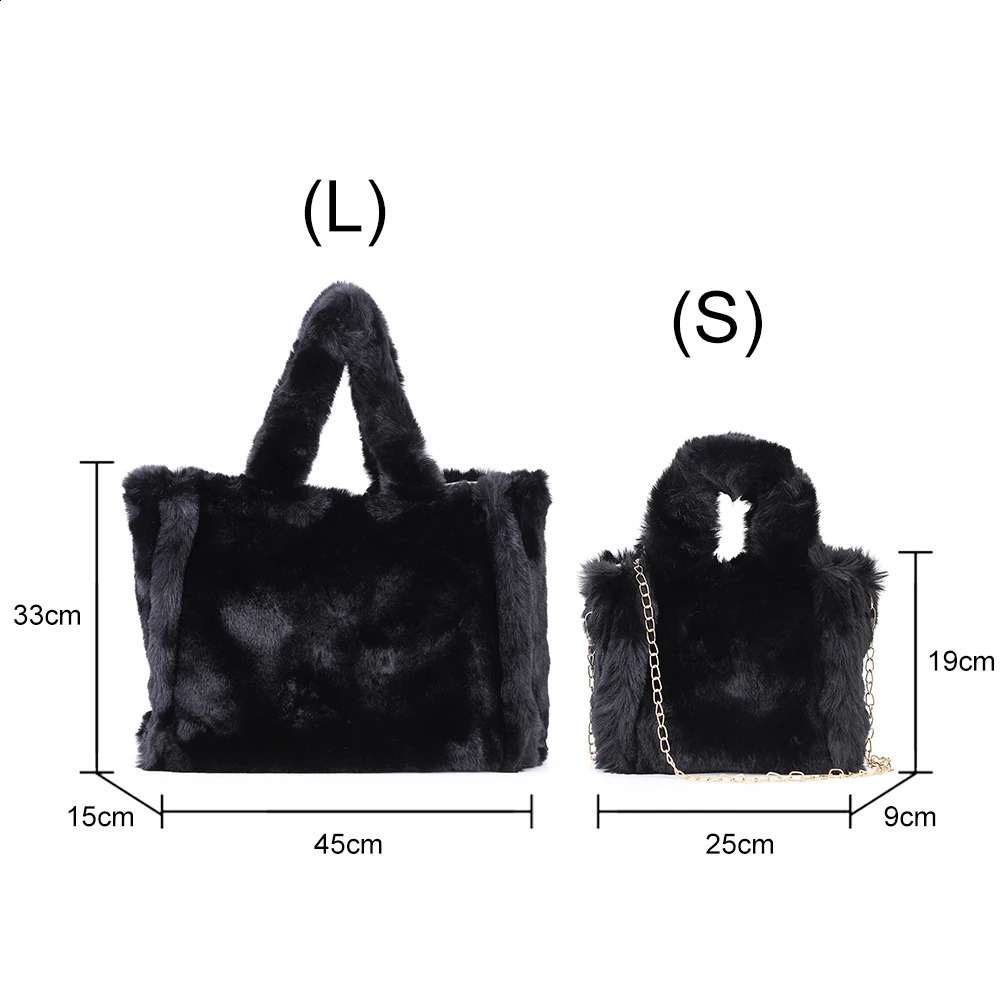 Plush Faux Fur Tote Bag for Women Autumn Winter Furry Handbags Solid Color Chic Fuzzy Shopping Soft Fashion Ladies Shoulder 241225