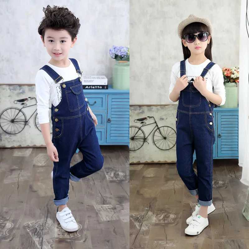 Childrens denim jacket teenagers spring jeans Dungarees girls pocket jumpsuit childrens boys pants age 4 5 7 9 11 13 years old W241227