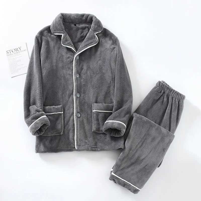 New autumn and winter mens pajamas long-sleeved trousers thickened warm suit home service flannel plus size two-piece suitXJ241227