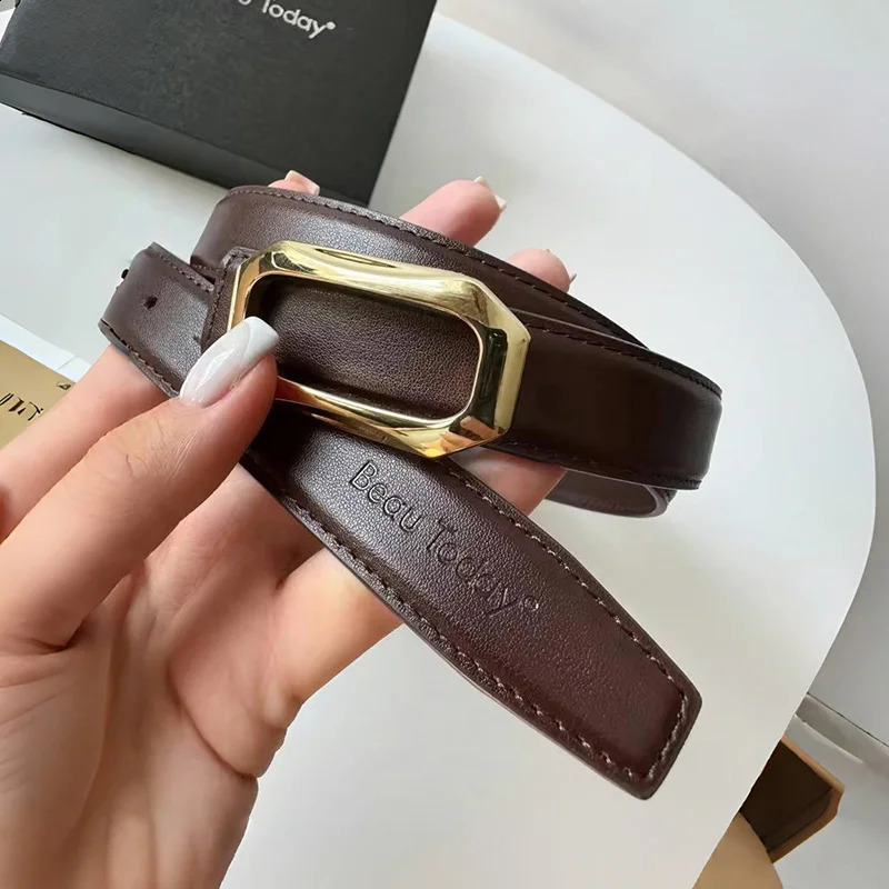 BEAUTODAY Casual Belts Women Genuine Cow Leather Metal Square Buckle Waistband Female Accessories Handmade 91112 241226
