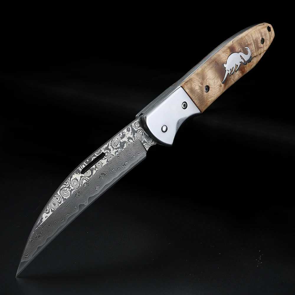 Xuanfeng Japanese handmade folding knife wooden handle small folding knife Damascus steel mtifunctional fruit knife Y241227