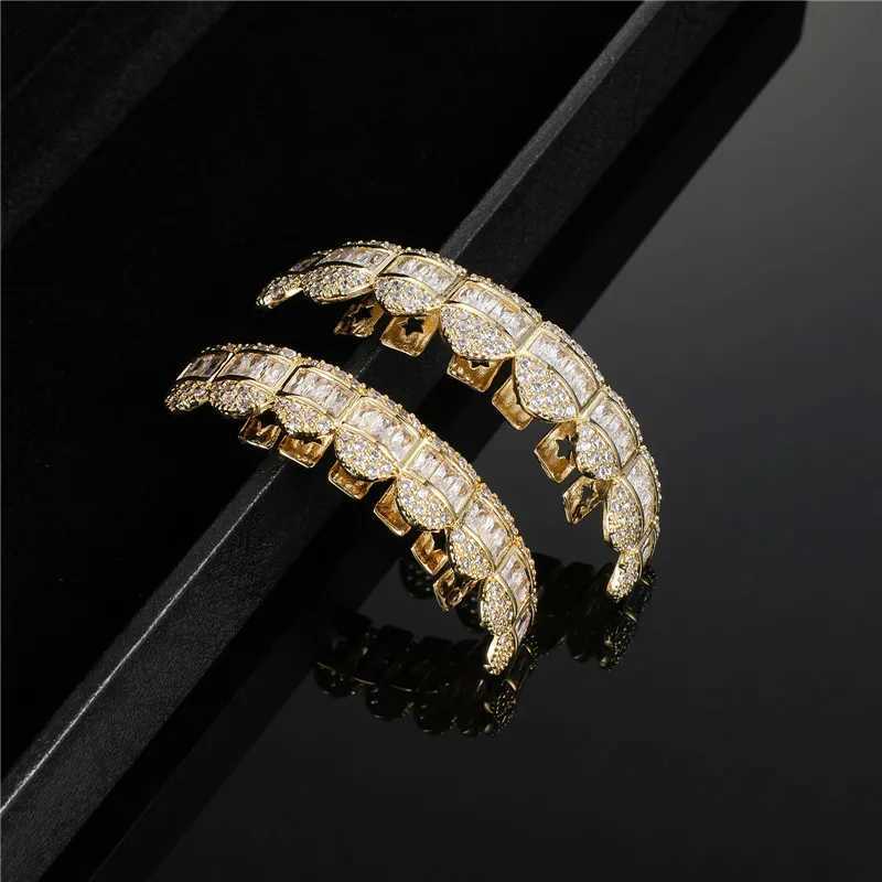 Hip Hop 1 Set Baguette Stones d Out CZ Teeth Grillz Cs 2 Colors Cubic Zircon Top Bottom Charm Grills For Men Women Jewelry W241227