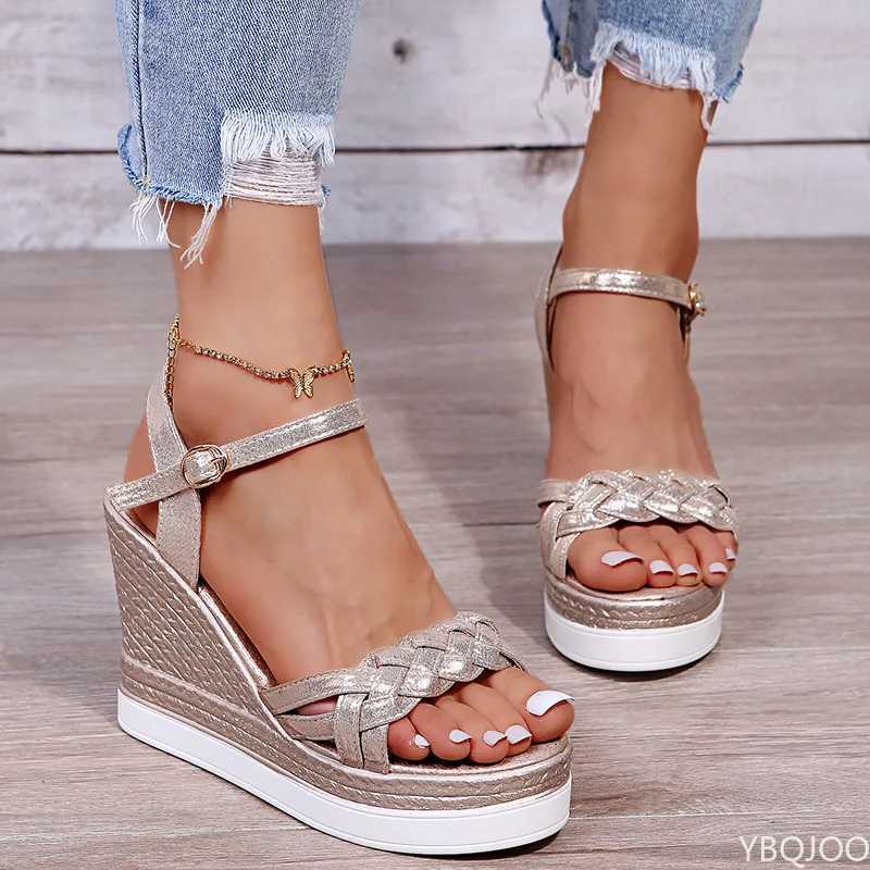 High Quality Women Summer Wedge Heel Sandals Platform Sandals Strap Open Toe Chunky Bottom Casual Shoes gold silver pink sandals 10cm T241227