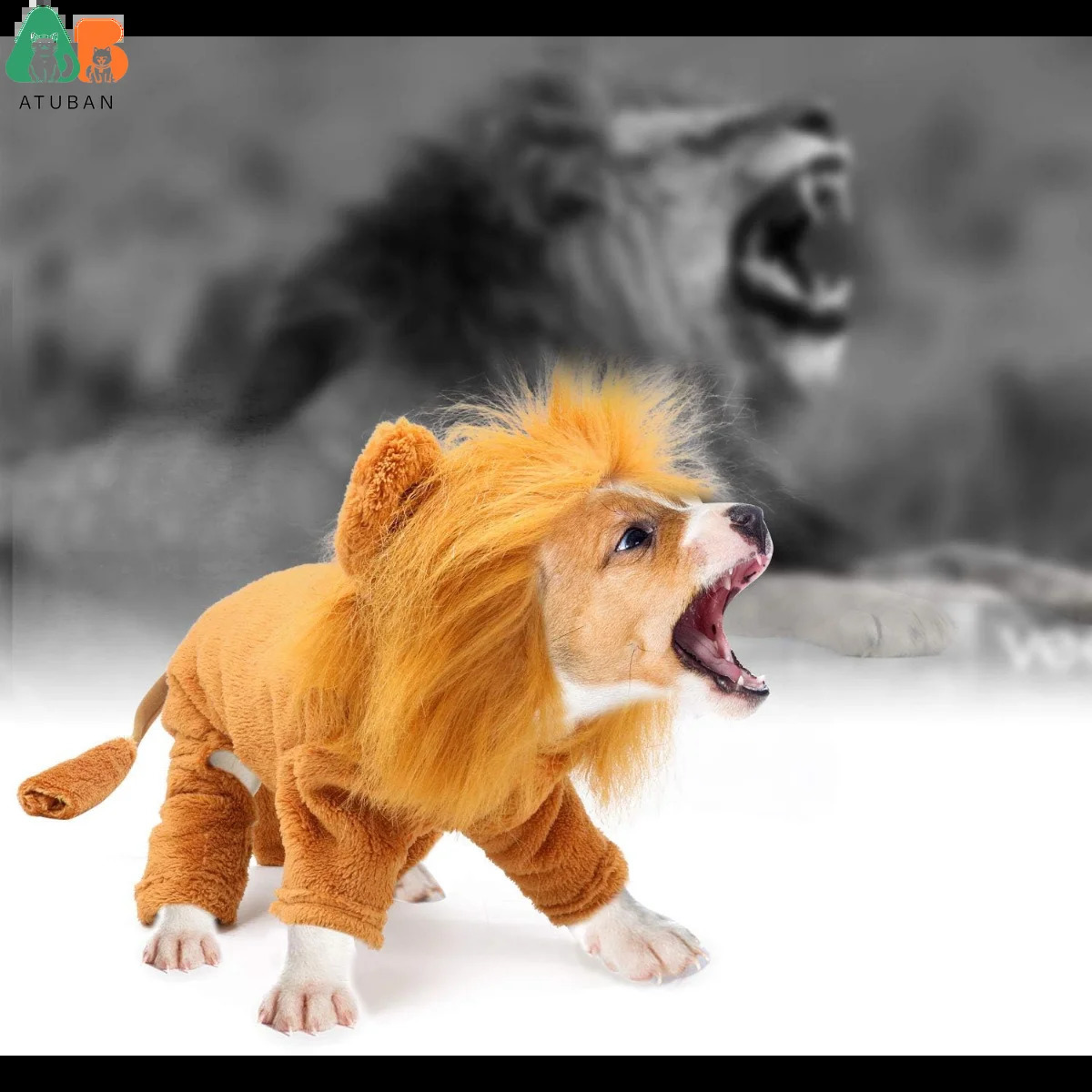 ATUBAN Dog Lion Costume Pet Clothes for Party Simulation Lion Pet OutfitsCosplay Dress up Pet Lion Hoodie Cat Costume for Party 241225