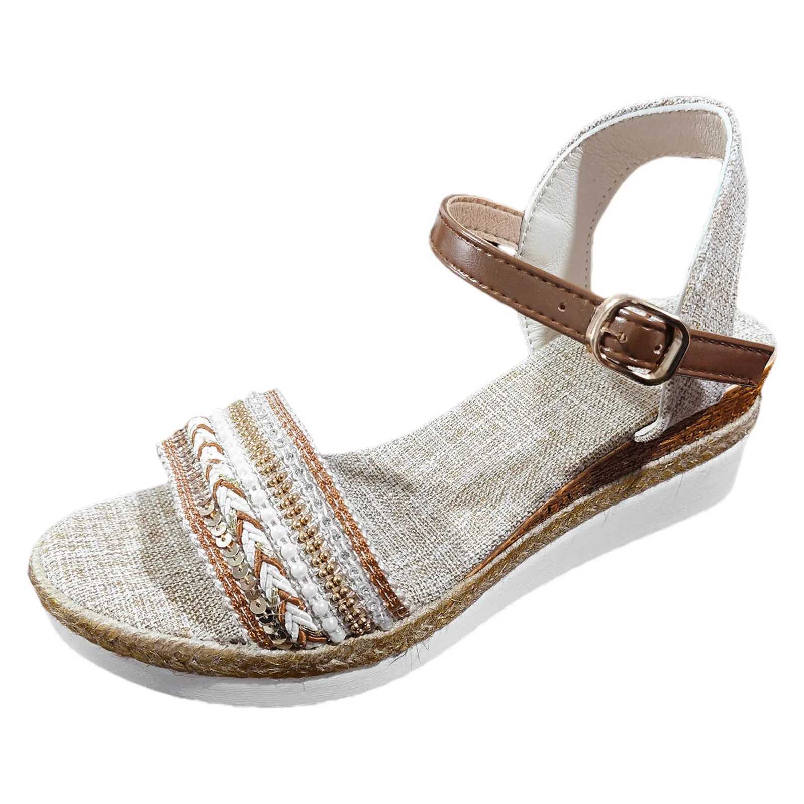High Quality New Summer Womens Woven Round Head Slope Heel Thick Sole Roman Beach Casual Sandals shoes women trend T241227