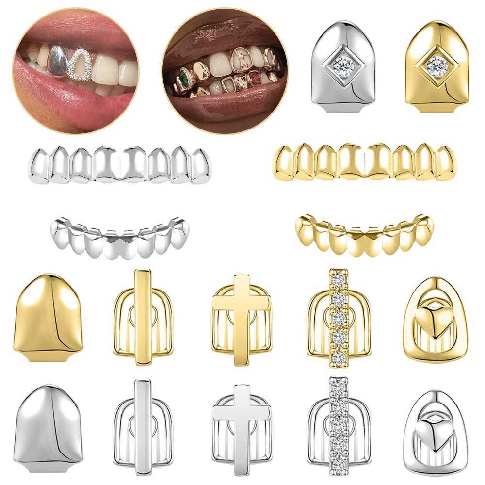 AOEDEJ 1 set of hip-hop teeth Grilz gold-plated dental grill rock teeth Grilz Cs crystal teeth Cs Halloween vampire teeth W241227
