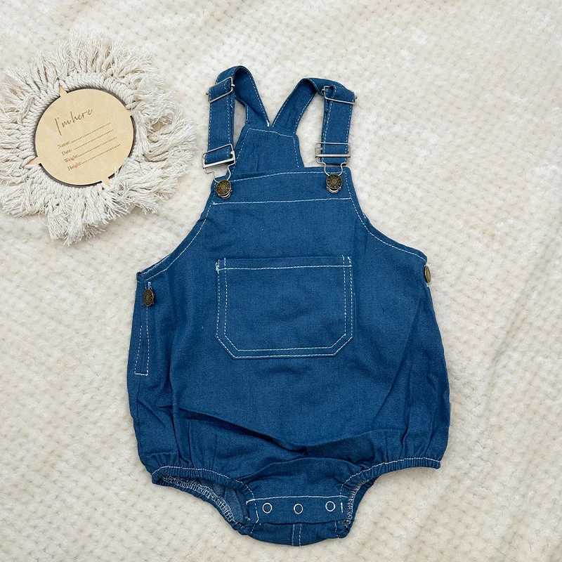 Baby boy girl denim top pendant jumpsuit Korean Sle pure blue denim chest combination jeans baby set W241227