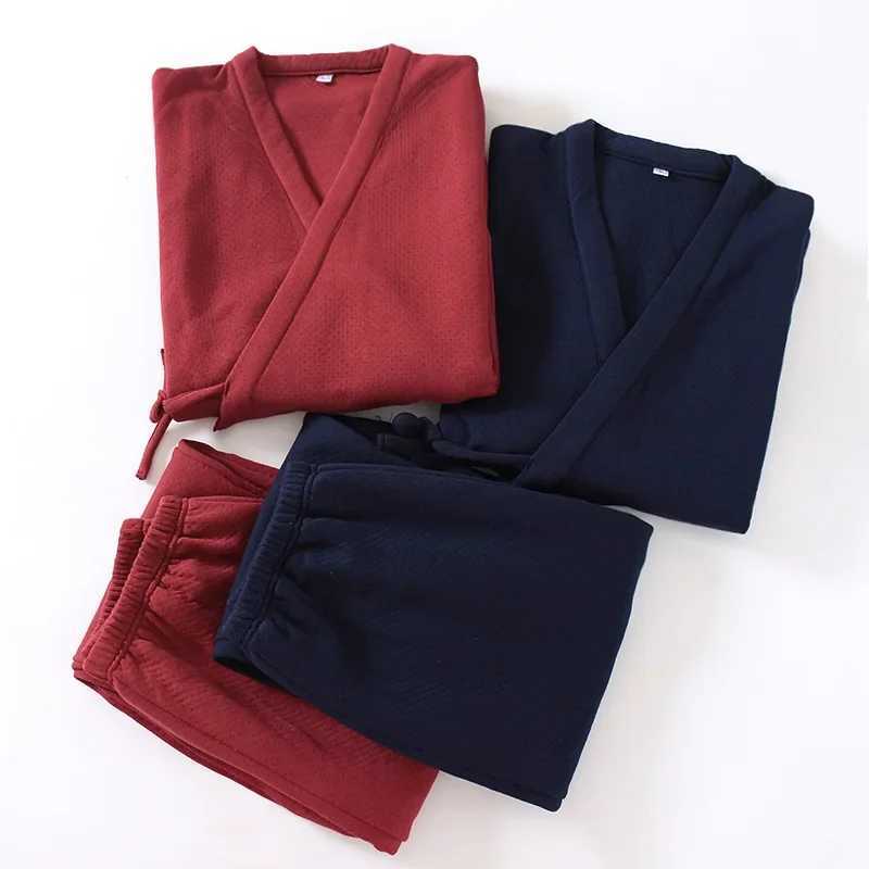 Pajama Pants Set Mens Clothing Kimono Homewear Autumn Winter Thick Japanese Comfortable Casual Fashion Breathable Stylish LooseXJ241227