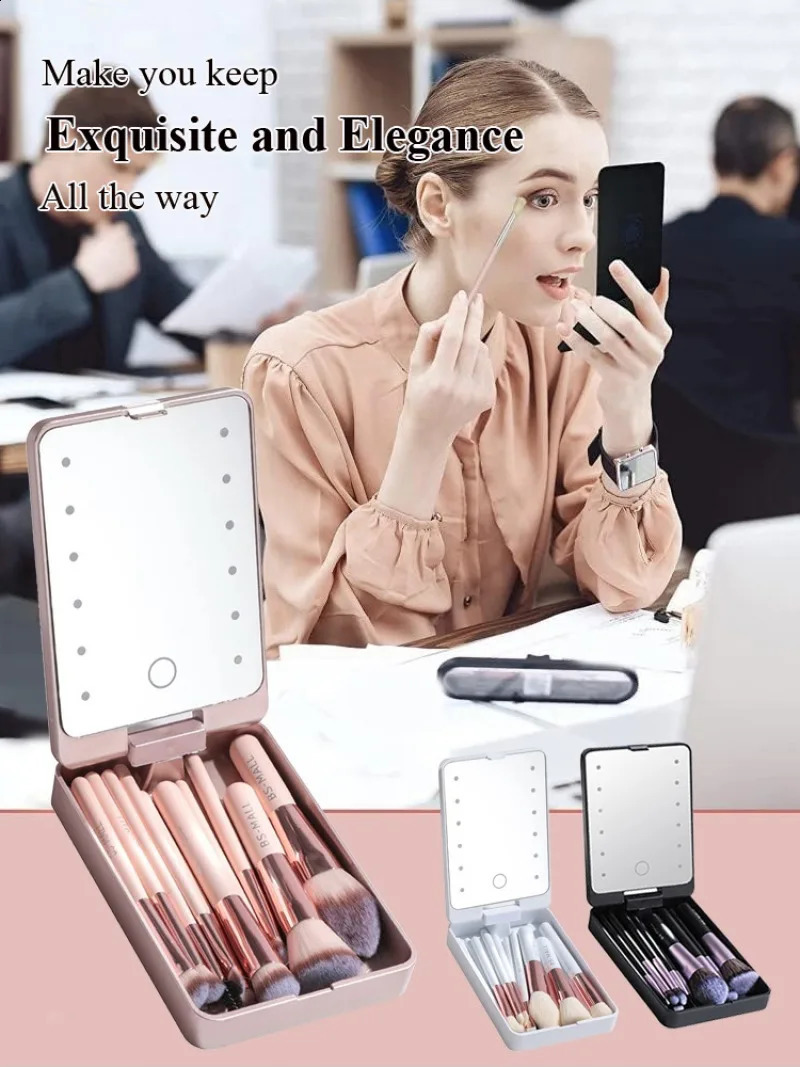 Makeup Mirror Set with Lid Dustproof Organizer Lighted Makeup Brush Set Mirror for Bloggers 241223