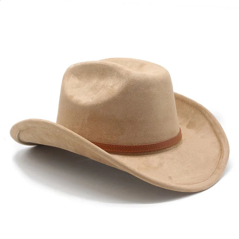 Mens Western Cowboy Hat Cotton-Polyester Blend Suede Brim Seasonal 57-58cm with Curved Brim 241227