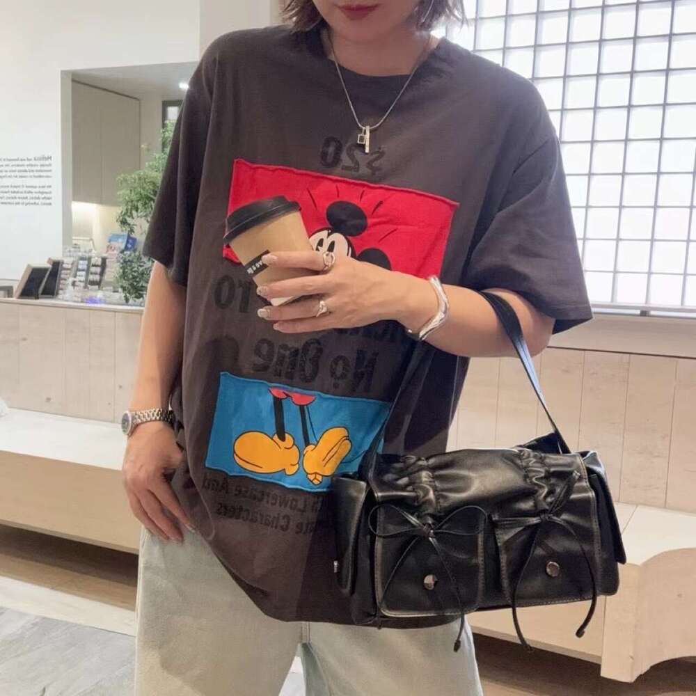 Abandoned Earth Style Dark Punk Motorcycle Versatile Pleated Bow Tote Pillow Bento Drawstring Hand-held Armpit Bag