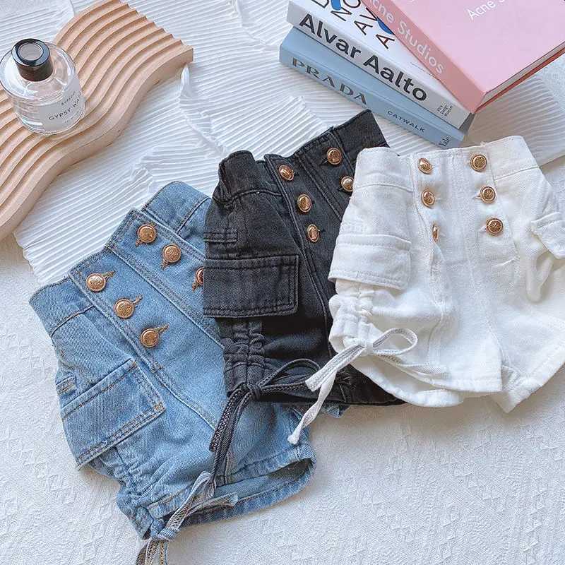 2024 Summer Girls Fashion Jeans Shorts with Buttons Baby Kids Children Casual Denim Hot Shorts W241227