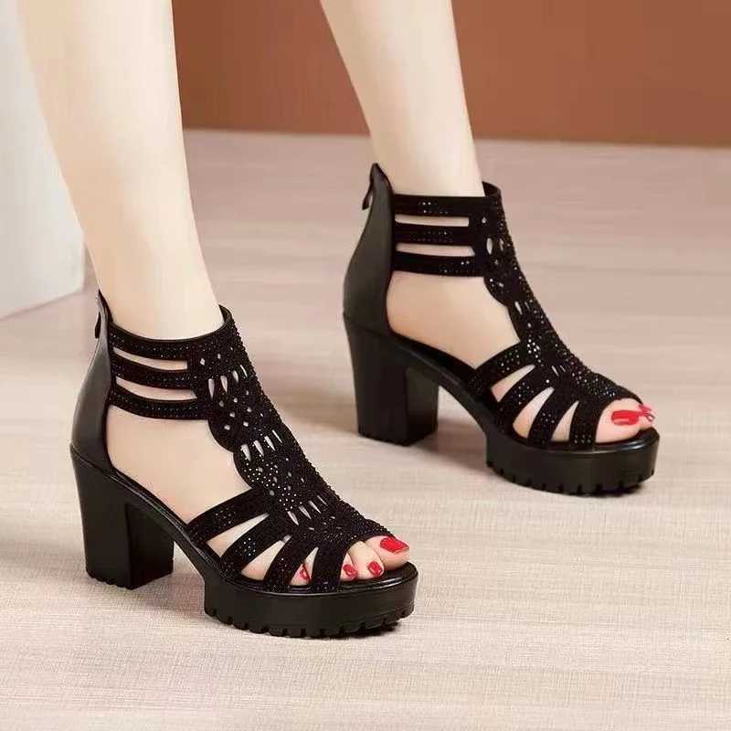 High Quality Lady Platform Sandals Chunky High Heel Open Toe Heels Zip Up Shoes Party Dress Shoes for Girls T241227