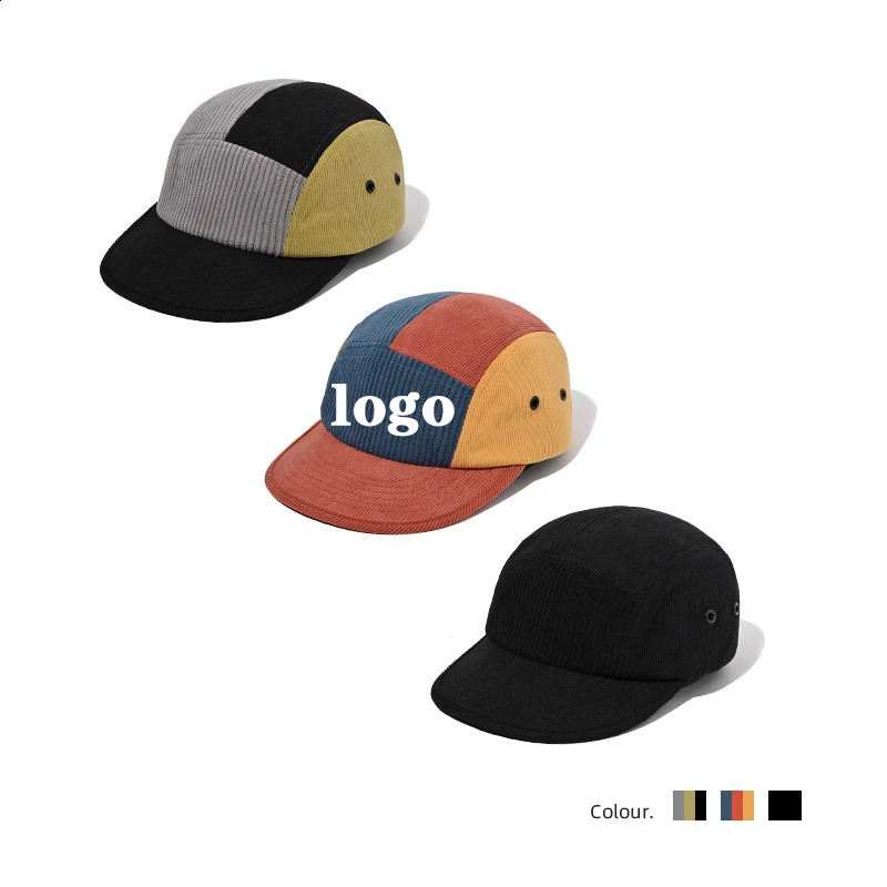 Retro Style 5 Panel Corduroy Color Block Baseball Cap Custom Embroidery Sunscreen Breathable High Quality Duck Tongue Cap 241227