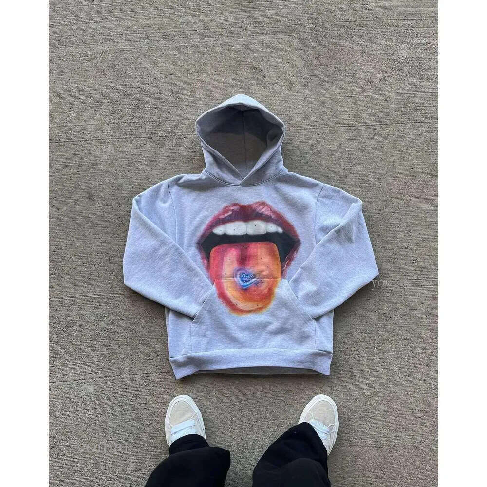 American Retro Tongue Printing Hooded Pure Cotton Sweatshirt Men s and Women Loose Top streetwear haikyuu Y K clothing promo