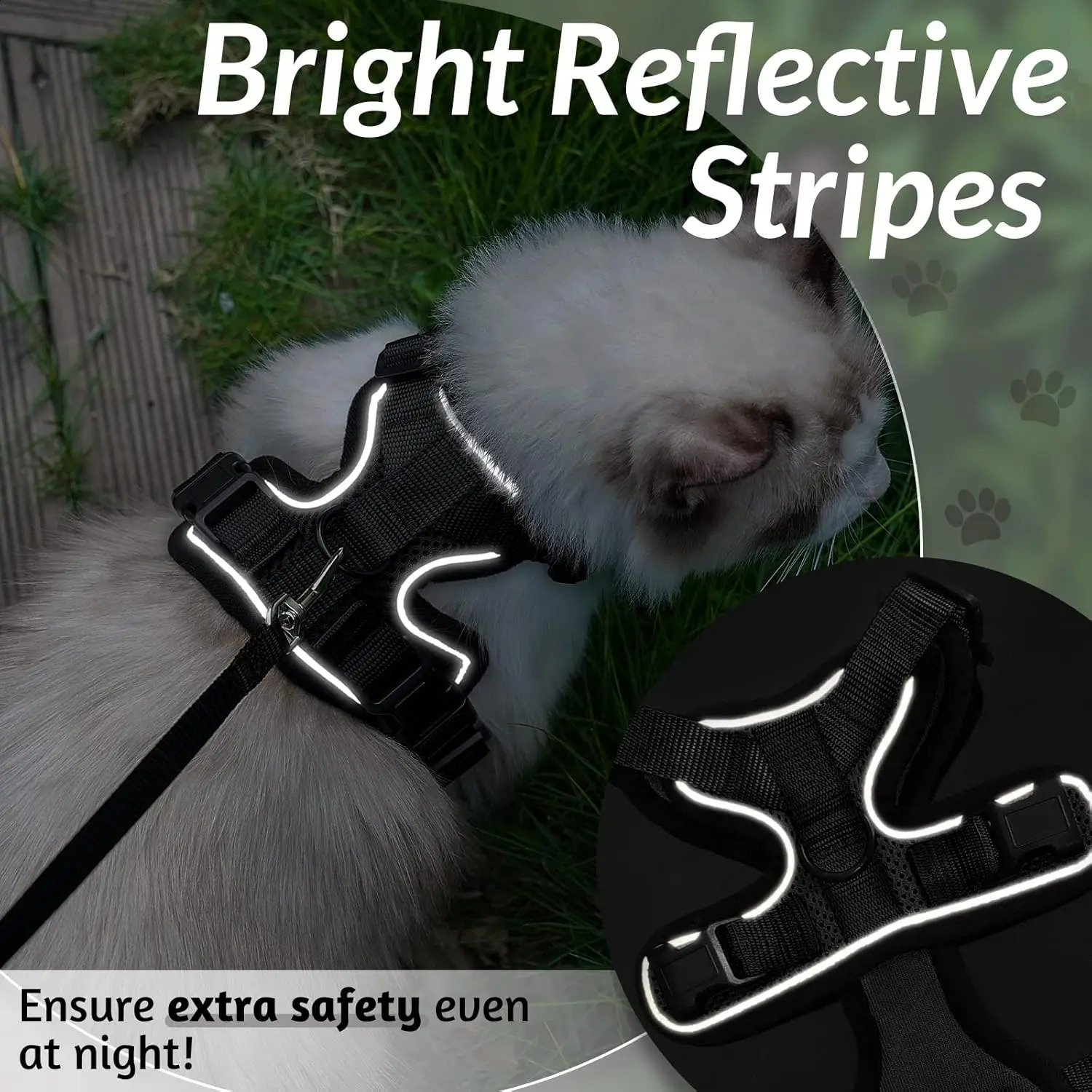 ATUBAN Cat Harness and Leash for WalkingEscape Proof Soft Adjustable Vest Harnesses for CatsEasy Control Breathable Reflective 241225