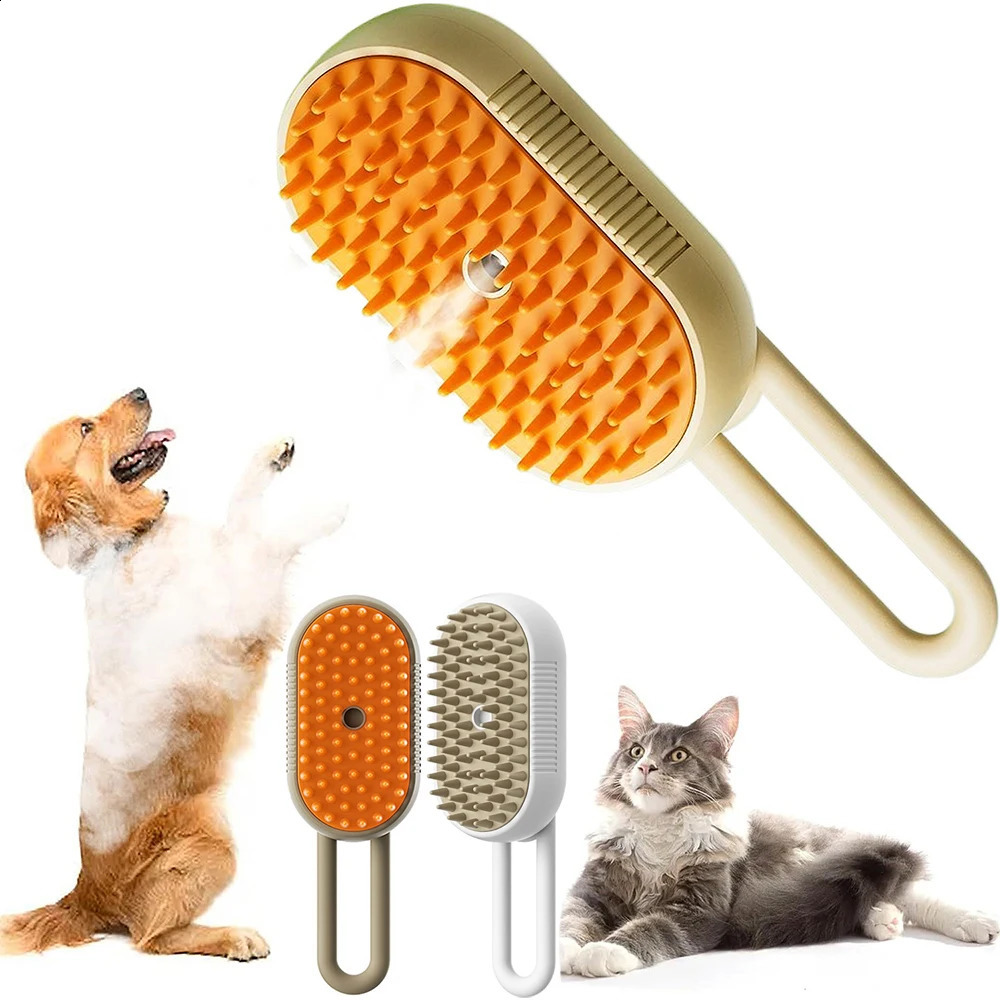 Pet Steamy Brush Electric Spray Cat Hair Brush 3 in1 Steamer Brush for Dog Massage Removing Grooming Supplies Pets Accessories 241226
