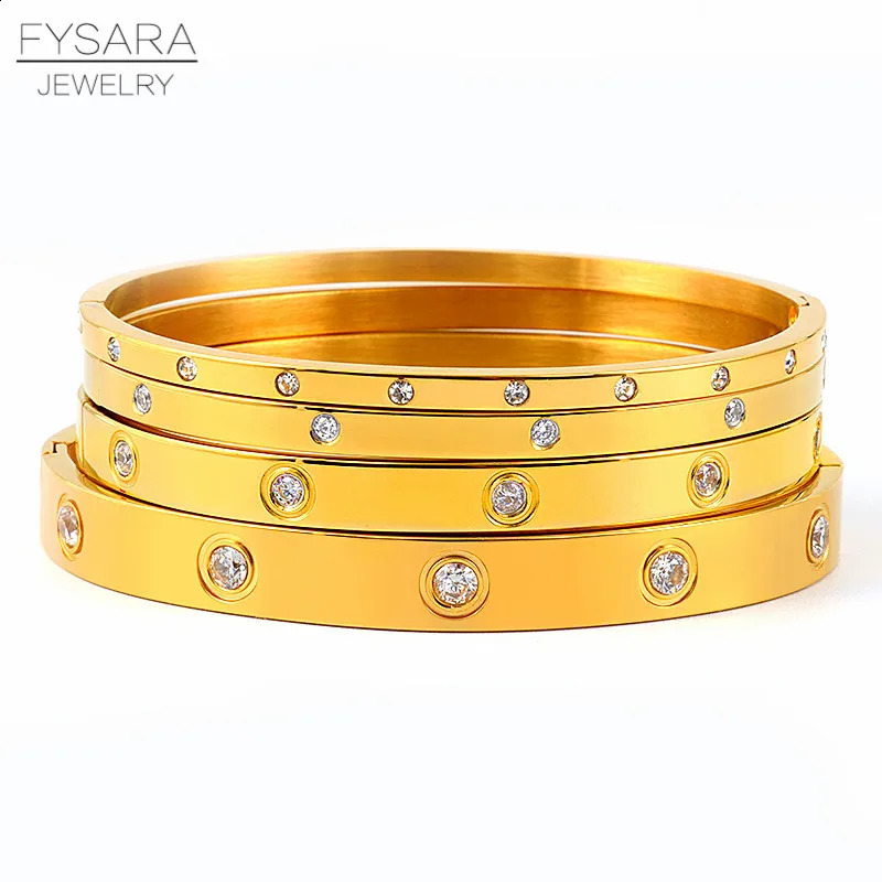 FYSARA 3/4/6/8mm Crystals Lover Bracelets Stainless Steel Bangles Cubic Zirconia Women Gold Color Bangles Jewelry Gifts 241227
