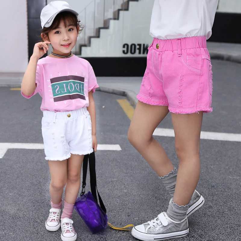 100-150cm summer girls fashionable hole shorts baby and childrens casual clothing W241227