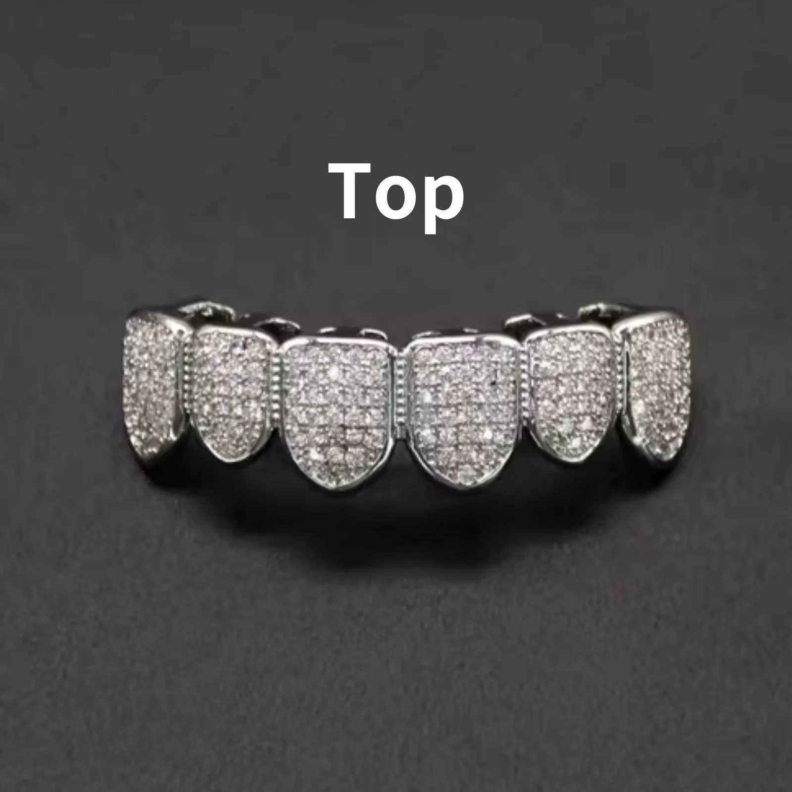 Cz Teeth Grillz Set For Unisex Top Bottom Mouth Gold Silver Color Teeth Grills Tooth C Removable Dental Fashion Jewelry W241227