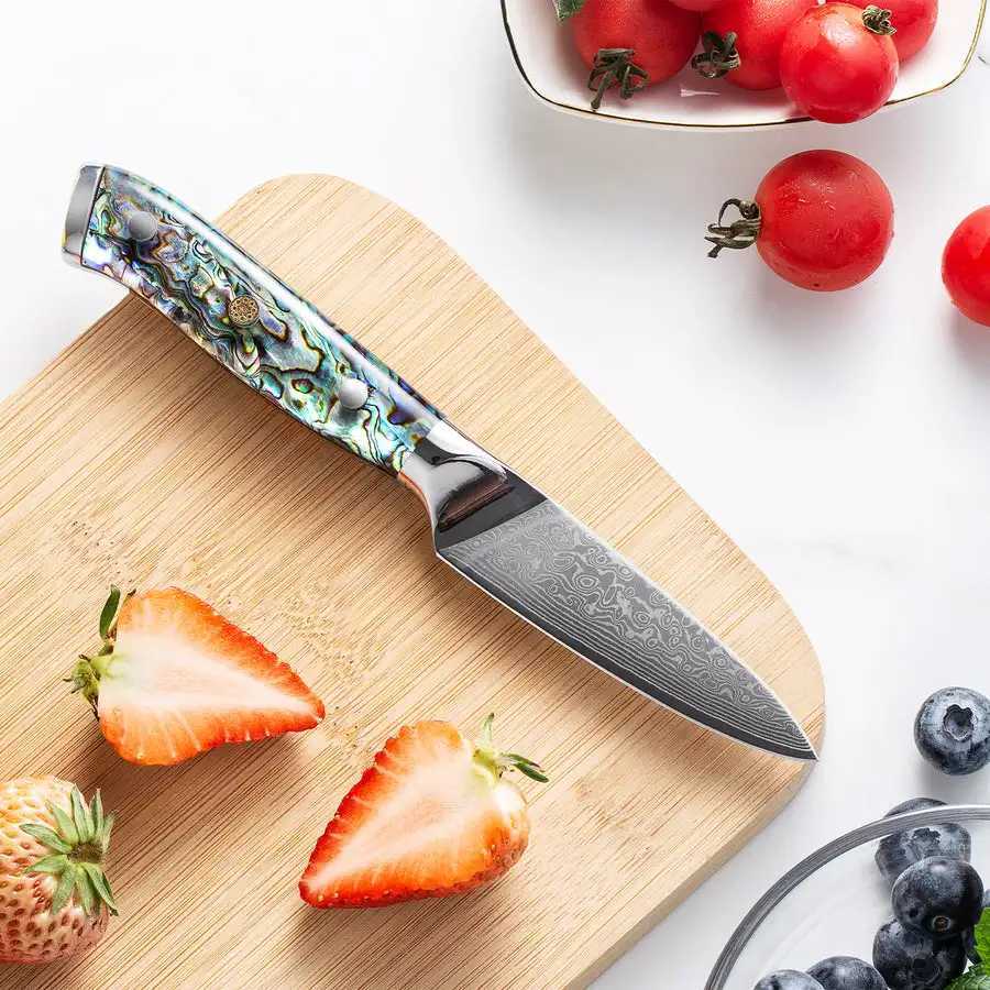 Damascus steel peeling knife professional chef knife Abalon shell handle Paring knife 3.5 67 layers Y241227