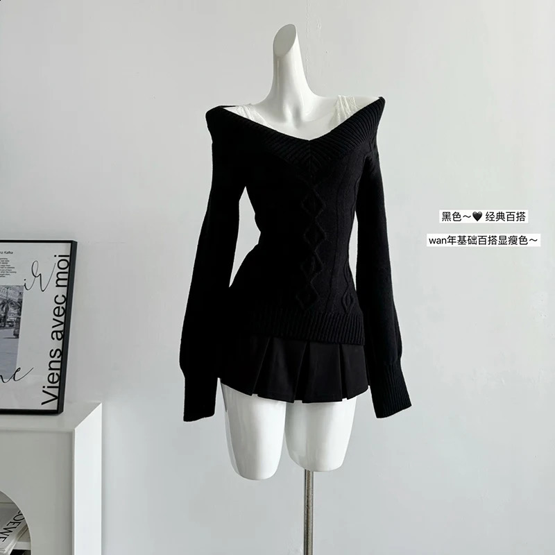 2024 Women Vintage Pullover Knit Sweater Y2k 90s Aesthetic Harajuku Elegant Long Sleeves Sweaters Fashion 2000s Clothes Autumn 241223