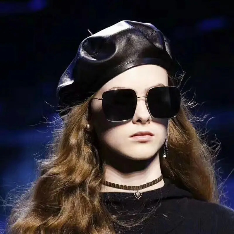 Autumn and winter lambskin Beret female European and American style British painter hat fashion casual versatile Leather Hat 241226