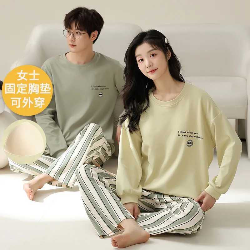 Cotton Spring Long Sleeepwear for Lovers Women and Men Matching Homewear Soft and Breathable Pajama Set Lounge set pijama hombreXJ241227